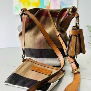 Burberry Tan and Brown Check Crossbody Bag